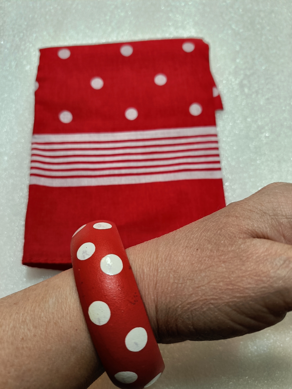 ๐ฒLast Price๐ฒRed Polka Dot Wood Hand Paint Bangle & Bandana Accessory